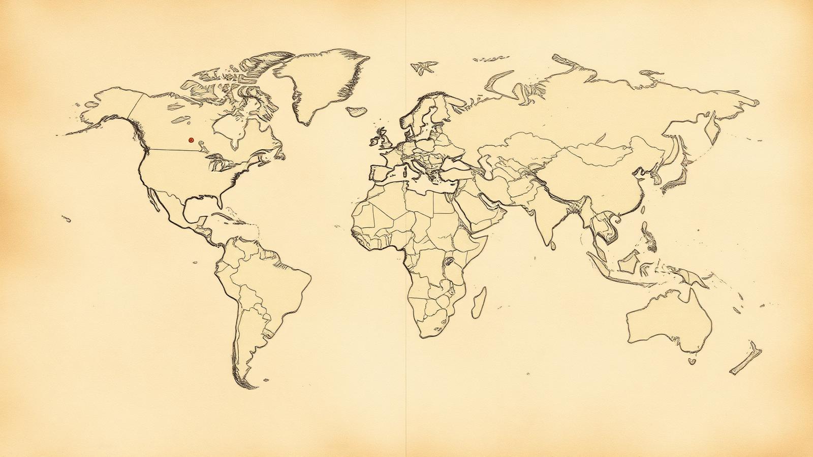 Illustrated world atlas with pins on cities where Globe.casa has listings